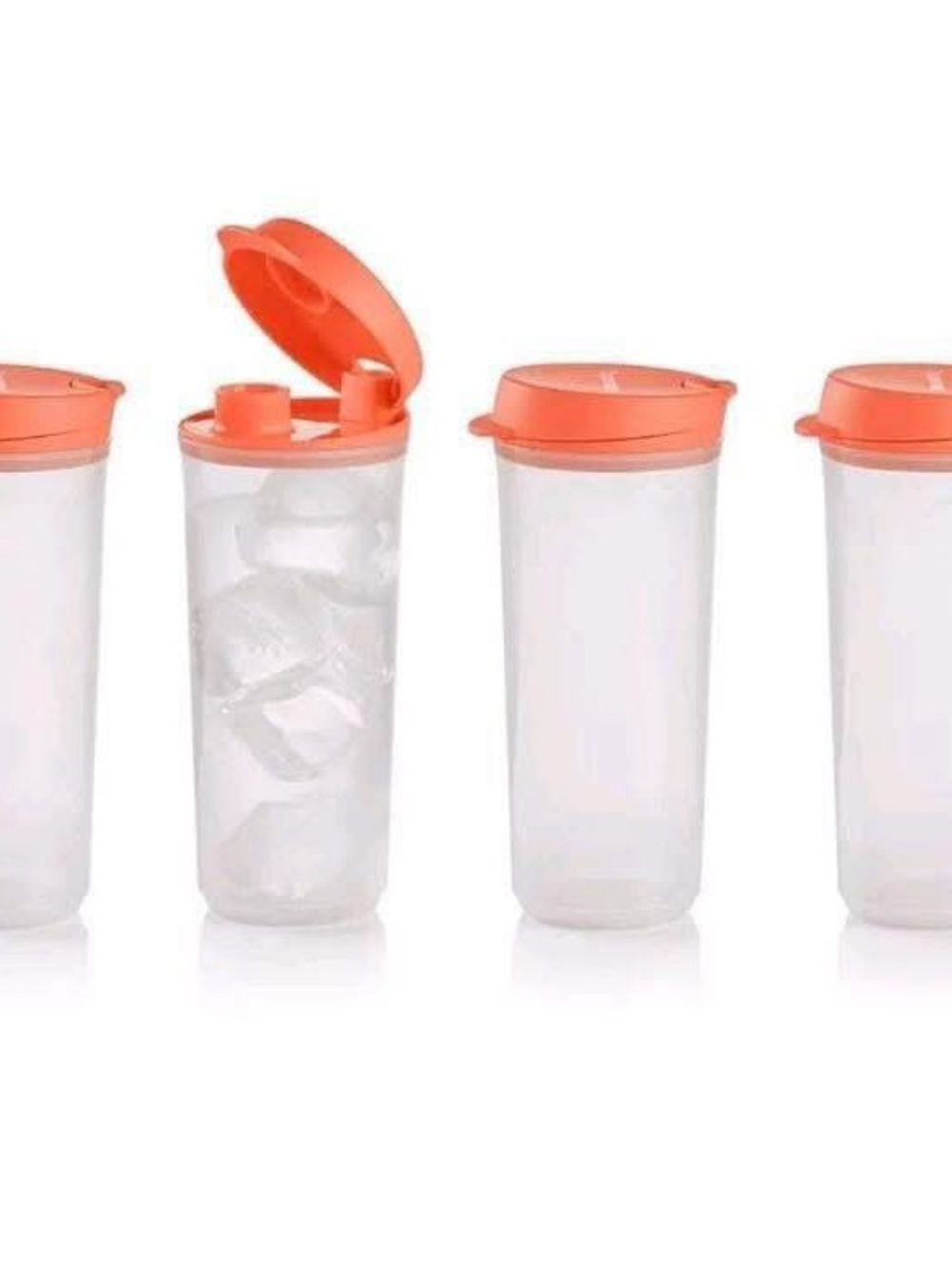 Tupperware Clear Tumblers with Coral Orange Lids - Set of 4